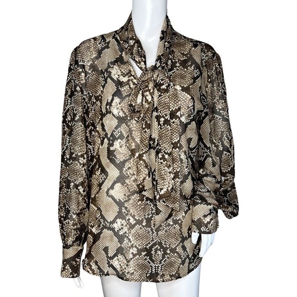 Altuzarra Blouse Women‎ Large Brown Snake for Target Sheer Tie Neck Popover Edgy - Picture 1 of 8